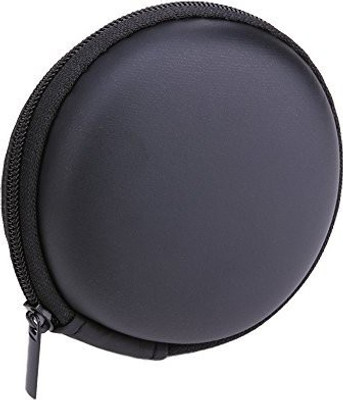 Suroskie Leather Zipper Headphone Pouch For Universal(Black)