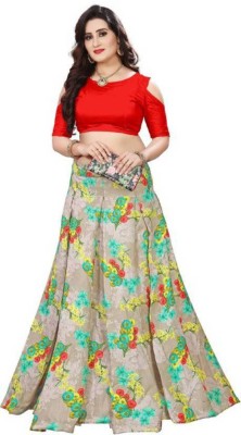 Rise On Fab Printed Semi Stitched Lehenga & Crop Top(Multicolor)