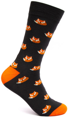 Mint and Oak Mr. Fox Grey Crew Length Socks Men Animal Print Mid-Calf/Crew