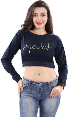 Fassion Casual Cuffed Sleeve Printed Women Blue Top