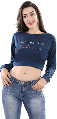 Fassion Casual Full Sleeve Printed Women Blue Top