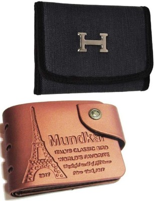 Mundkar Men Casual Black, Tan Artificial Leather Wrist Wallet(5 Card Slots, Pack of 2)