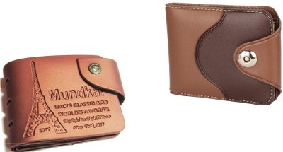 Mundkar Men Casual Tan, Brown Artificial Leather Wallet(2 Card Slots, Pack of 2)