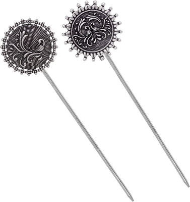 V L INTERNATIONAL Oxidised Metal Bun Hair Stick Juda Stick for Women. Bun Stick(Silver)