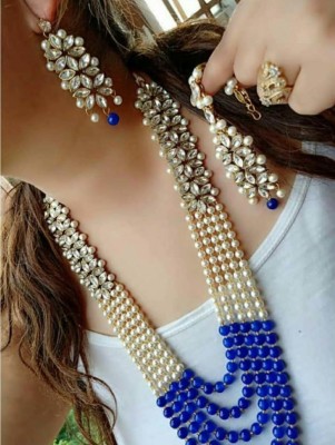 BJ JEWEL Alloy Gold-plated Blue, White Jewellery Set(Pack of 1)