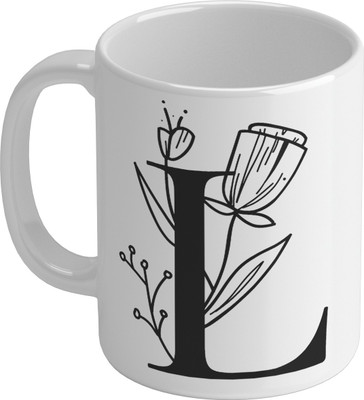 Shieldsmore Ceramic Alphabet L Printed Coffee/Cup for Gift (White) 325 ML Ceramic Coffee Mug(325 ml)