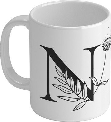 Shieldsmore Ceramic Alphabet N Printed Coffee/Cup for Gift (White) 325 ML Ceramic Coffee Mug(325 ml)
