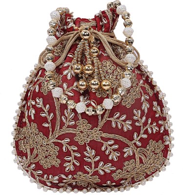 KUBER INDUSTRIES Silk Embroidered Women Potli Bag (Maroon) -CTKTC8813 Potli