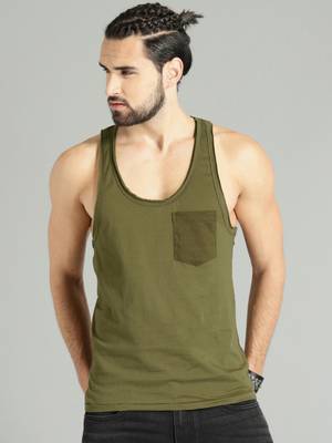 Solid Men Scoop Neck Dark Green T-Shirt