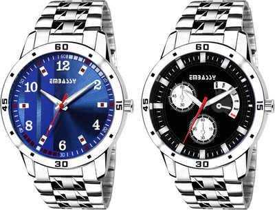 Embassy Black And Blue Stain Less Steel Strap Analog Watch - For Men