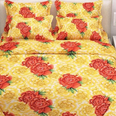 AMT 140 TC Cotton Double Printed Flat Bedsheet(Pack of 1, Yellow)