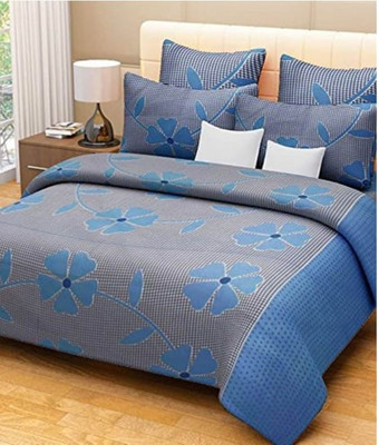 ISH&ANSH 140 TC Polycotton King Printed Flat Bedsheet(Pack of 1, Blue)