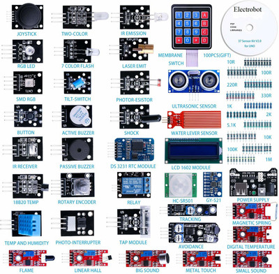 Electrobot Upgraded 37 in 1 Sensor Modules Kit for UNO R3 and Mega 2560 V2.0 Educational Electronic Hobby Kit