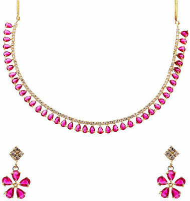 Shining Angel Brass Gold-plated Pink Jewellery Set(Pack of 1)