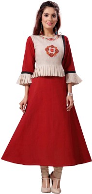 madhuram textiles Women Embroidered, Colorblock A-line Kurta(Red)