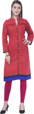 A R SILK Women Self Design Frontslit Kurta(Red)