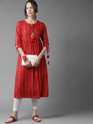 HERE&NOW Women Printed A-line Kurta(Red)