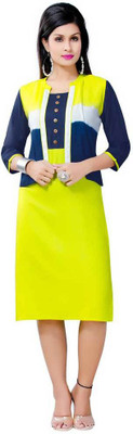 WomenMagic Women Color Block Straight Kurta(Dark Blue, White, Light Green)
