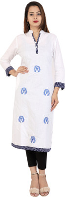 DHAGA SUI Casual Color Block Women Kurti(White)
