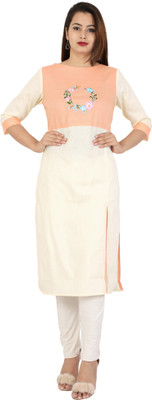 DHAGA SUI Casual Color Block Women Kurti(Beige)