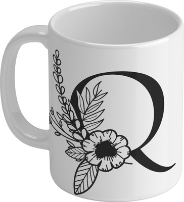 Shieldsmore Ceramic Alphabet Q Printed Coffee/Cup for Gift (White) 325 ML Ceramic Coffee Mug(325 ml)