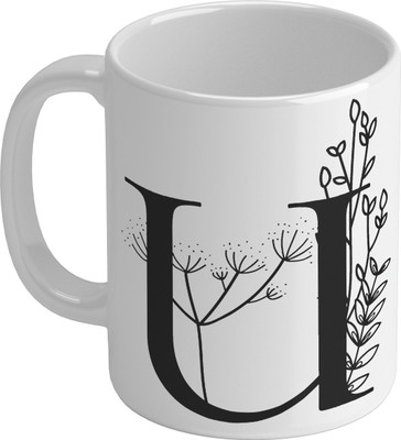 Shieldsmore Ceramic Alphabet U Printed Coffee/Cup for Gift (White) 325 ML Ceramic Coffee Mug(325 ml)