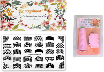 Royalkart Nail Stamping Kit 1 Stamping Image Plate, Double-Sided Stamper & Scraper & Dotting Tool (RK-01)(MULTICOLOR)
