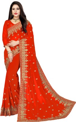 Om Shantam sarees Embroidered, Embellished, Dyed Bollywood Georgette Saree(Orange)