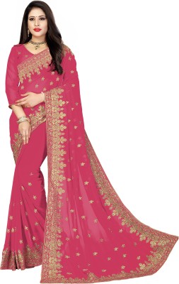 Om Shantam sarees Embroidered, Embellished, Dyed Bollywood Georgette Saree(Pink)