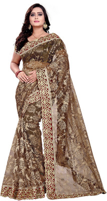 Aruna Sarees Embellished Bollywood Net Saree(Beige)