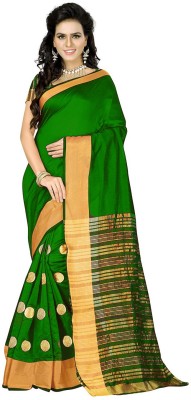 Stylezone Self Design, Striped Bollywood Cotton Blend Saree(Green, Gold)