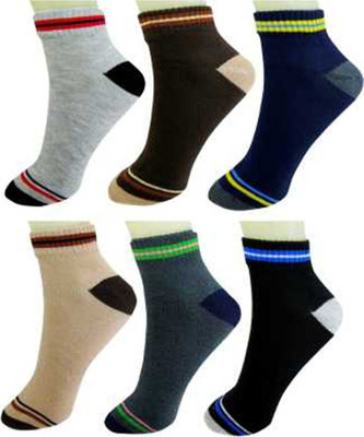 RAJAVI Men Color Block Ankle Length(Pack of 6)