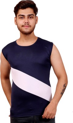 Celebrino Colorblock Men Round Neck Blue T-Shirt