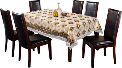 KUBER INDUSTRIES Checkered 6 Seater Table Cover(Gold, PVC)