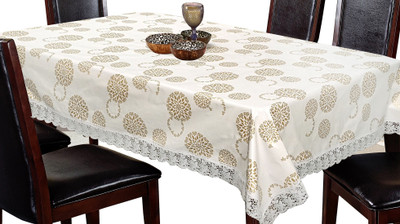 KUBER INDUSTRIES Floral 6 Seater Table Cover(White, PVC)