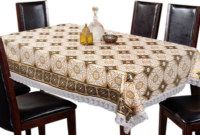 KUBER INDUSTRIES Printed 6 Seater Table Cover(Gold, PVC)