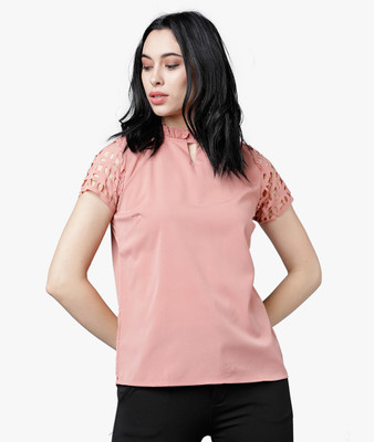 Tokyo Talkies Casual Regular Sleeve Self Design Women Pink Top