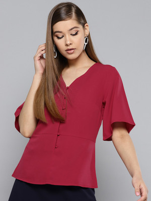 Price History of Harpa Casual Short Sleeve Solid Women Maroon Top from Flipkart 2 85667655