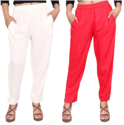 Aawari Regular Fit Women Red, White Trousers