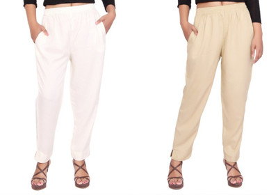 Aawari Regular Fit Women White, Beige Trousers