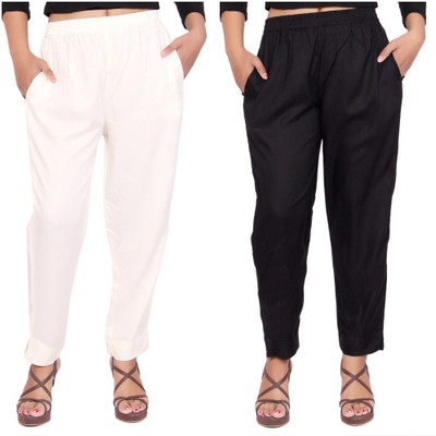 Aawari Regular Fit Women Black, White Trousers