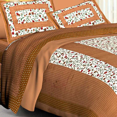 shri shyam 0 TC Cotton Double Printed Fitted & Flat Bedsheet(Pack of 1, light coler)