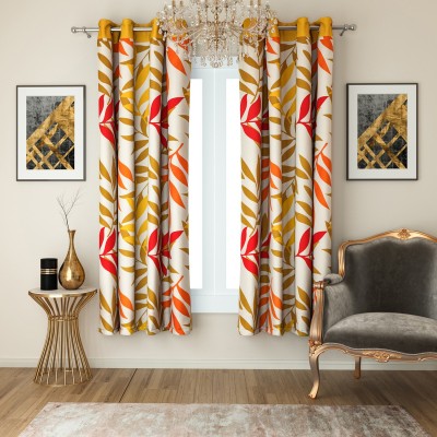 SWAYAM 152.4 cm (5 ft) Cotton Room Darkening Window Curtain (Pack Of 2)(Printed, Yellow)