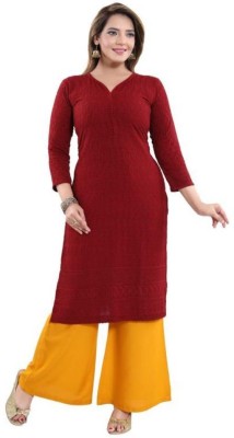 Dream & Dzire Women Embroidered Straight Kurta(Maroon)