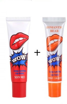 ROMANTIC BEAR 2PCS 2PCS Waterproof Lipstick -SEXY RED&ORANGE(15 g, RED, ORANGE)