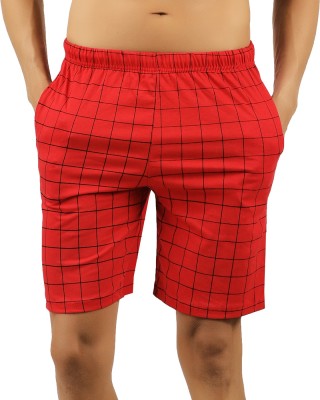HOTFITS Checkered Men Red Regular Shorts