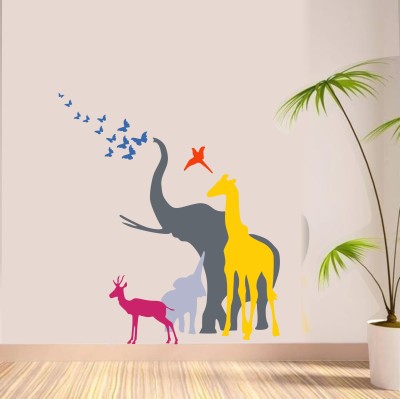 Divine studio 89 cm Color full Cartoon Animals Wall Sticker (89 cm x 60 cm) Self Adhesive Sticker(Pack of 1)