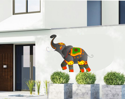 SUDARSHAN STICKER 66 cm Decorated Colorful Elephant Wall Sticker (66 cm x 82 cm) Self Adhesive Sticker(Pack of 1)