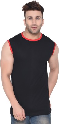 BEYOU FASHION Solid Men Round Neck Red, Black T-Shirt