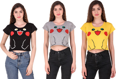 Fit N Fine Casual Regular Sleeve Printed Women Black, Grey, Yellow Top